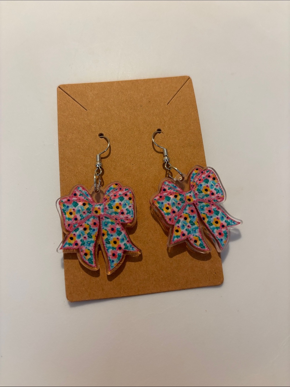 Fashion Jewelry Pink Floral Bow Dangle Earrings - Picture 2 of 5